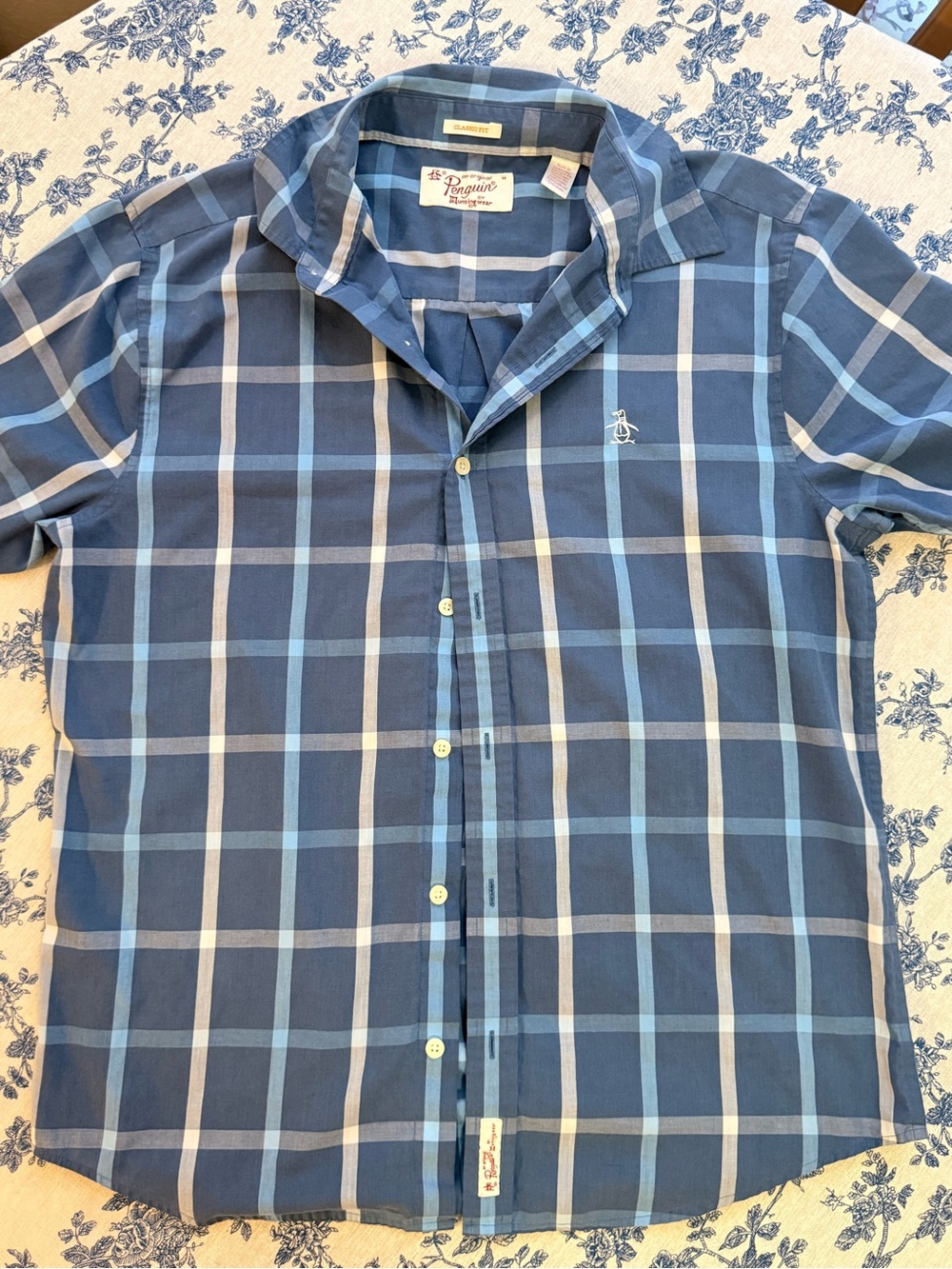 Original Penguin Navy & Light Blue Plaid Short-Sleeve Button-Down Shirt